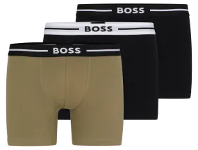 Boss Boxerbr 3P Bold Conjunto de 3 calzoncillos bóxer de algodón elástico para hombre en negro oliva