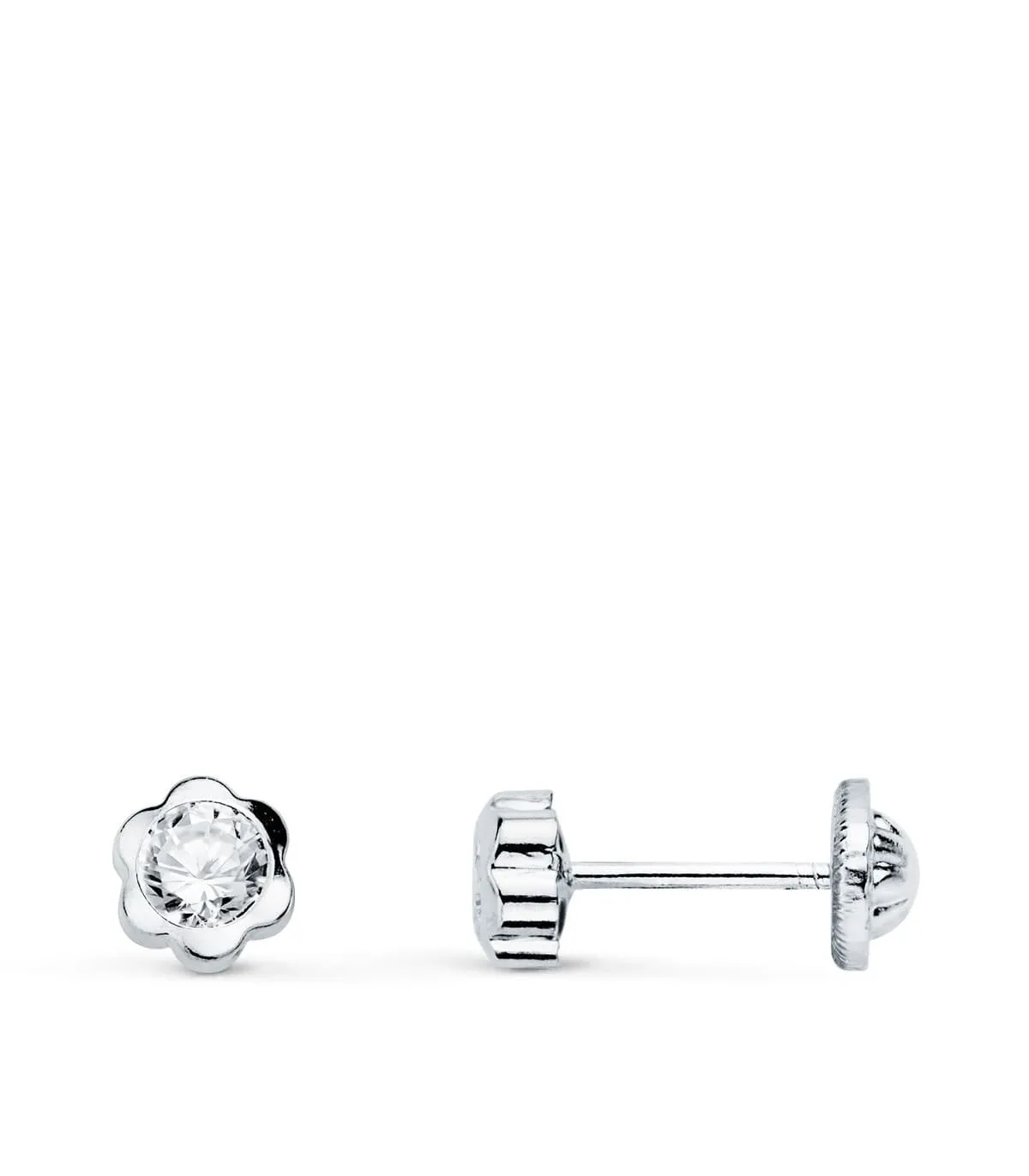 Clous d'oreilles Marguerite Zircon Or Blanc 18K 5mm