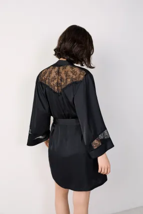 Kimono de satén con motivos de encaje SENTIMENT NOIR - ETAM