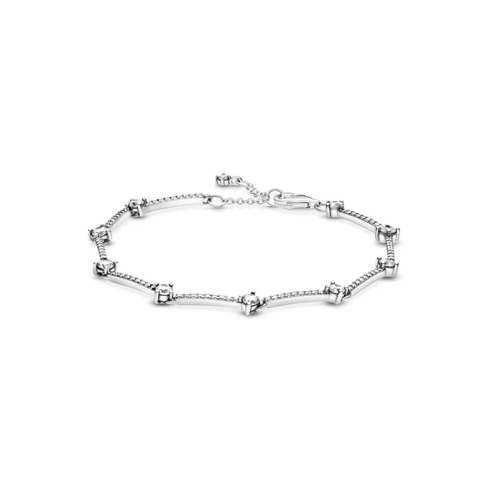 Pulsera Pandora de Plata de ley con circonitas cúbicas y cristales azul claro