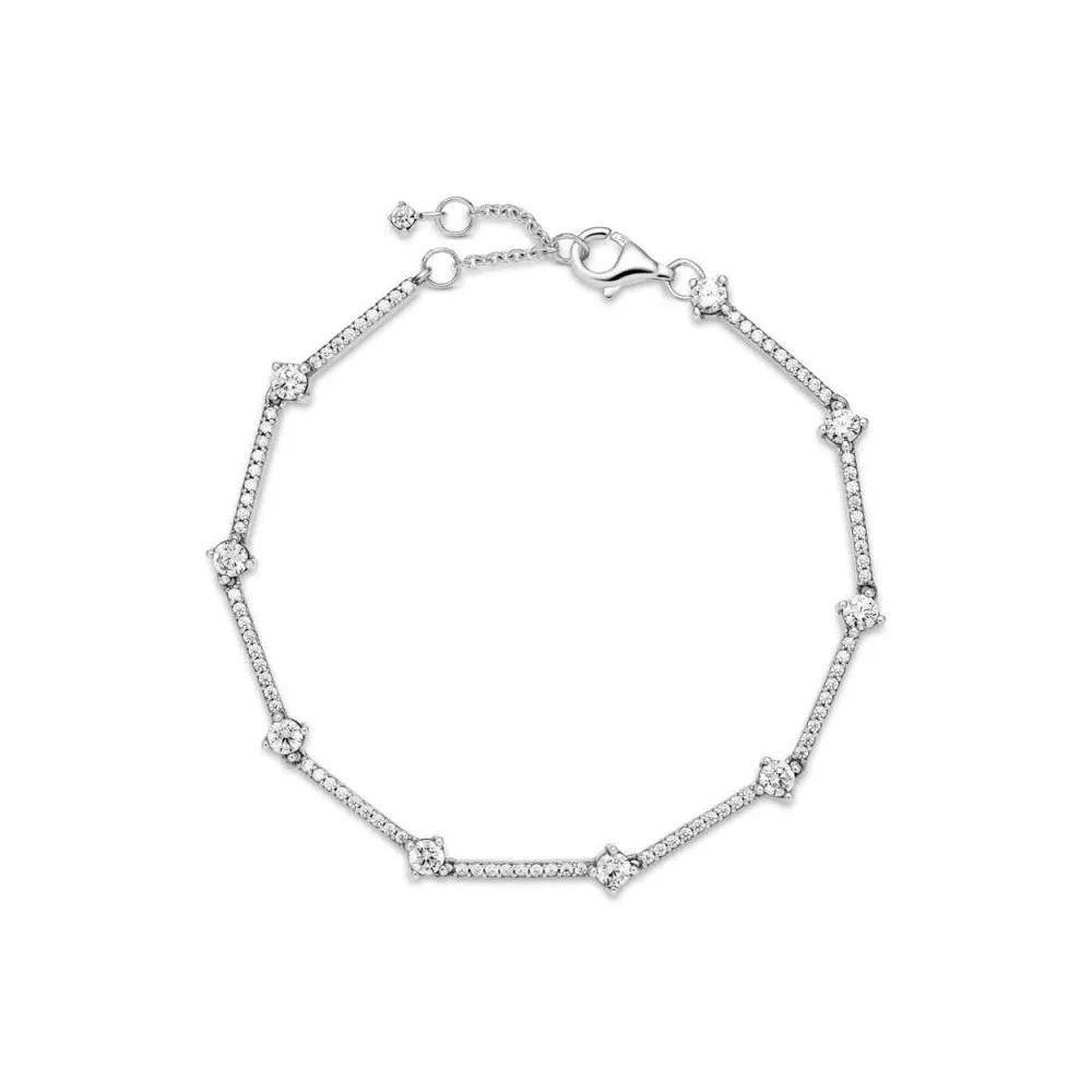 Pulsera Pandora de Plata de ley con circonitas cúbicas y cristales azul claro