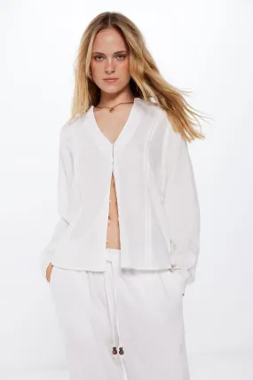 Springfield Blusa Fluida Lace Insertado con Lino